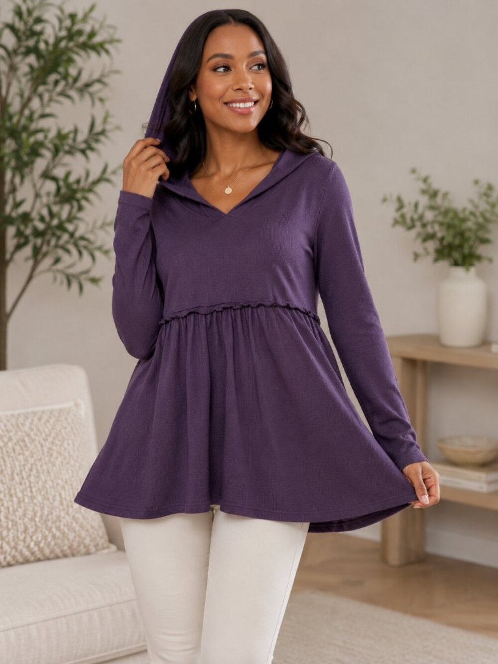 stylish purple hooded tunic top